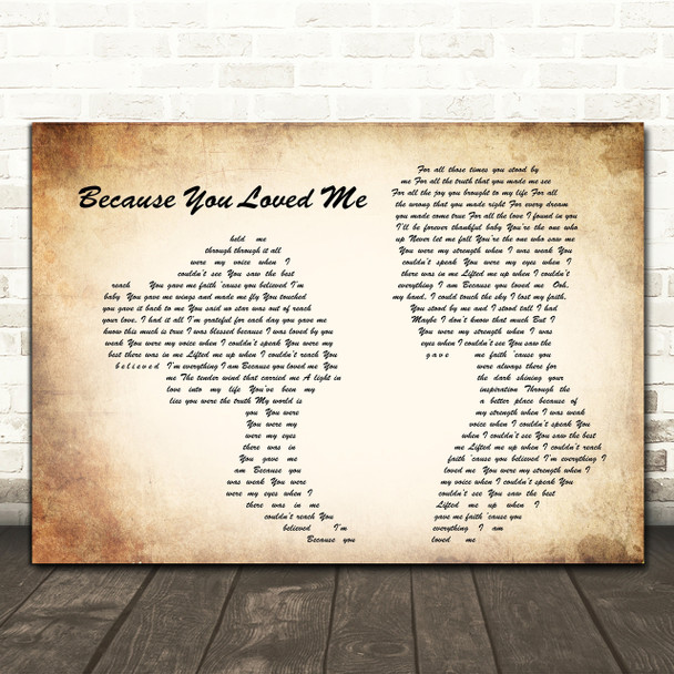 Celine Dion Because You Loved Me Man Lady Couple Song Lyric Quote Print