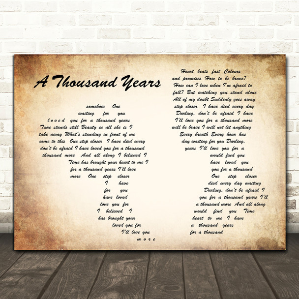 Christina Perri A Thousand Years Man Lady Couple Song Lyric Quote Print
