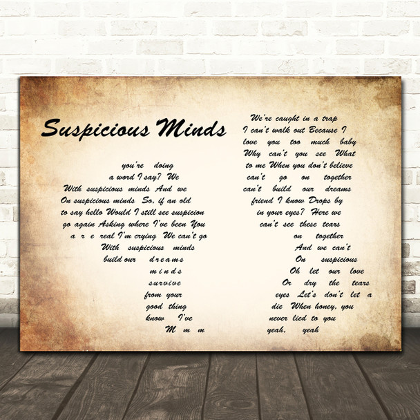 Elvis Presley Suspicious Minds Man Lady Couple Song Lyric Quote Print