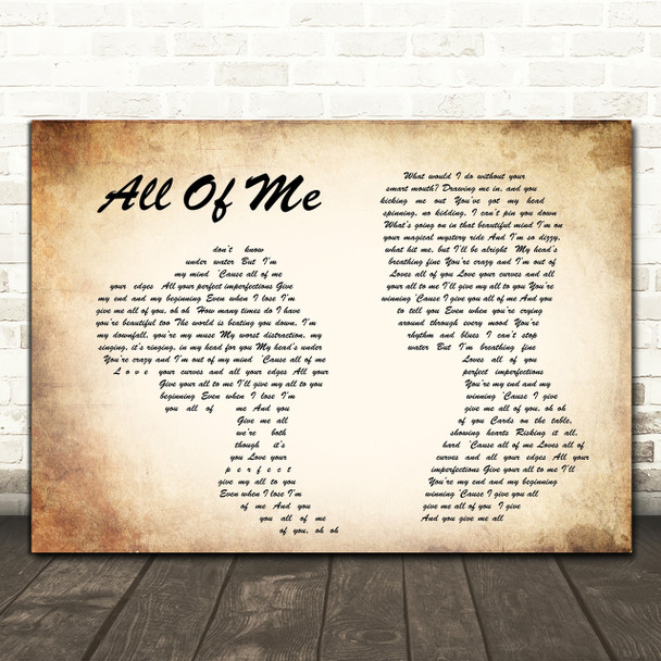 John Legend All Of Me Man Lady Couple Song Lyric Quote Print