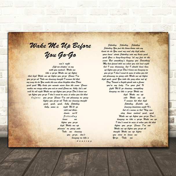 Wham Wake Me Up Before You Go-Go Man Lady Couple Song Lyric Quote Print