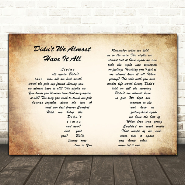 Whitney Houston Didn't We Almost Have It All Man Lady Couple Song Lyric Quote Print