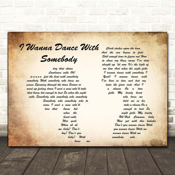 Whitney Houston I Wanna Dance With Somebody Man Lady Couple Song Lyric Quote Print