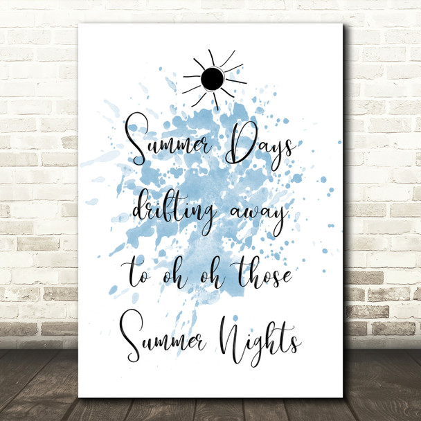 Blue Grease Summer Nights Song Lyric Quote Print