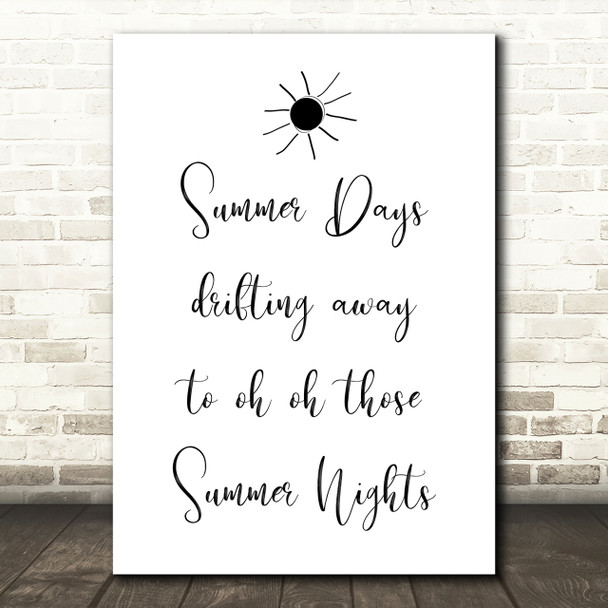 Grease Summer Nights Song Lyric Quote Print