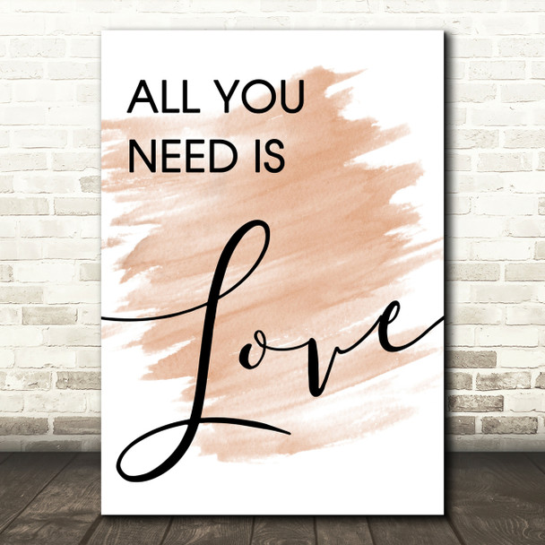 Watercolour Beatles All You Need Is Love Song Lyric Quote Print