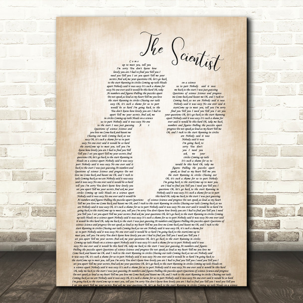 Coldplay The Scientist Song Lyric Man Lady Bride Groom Wedding Print