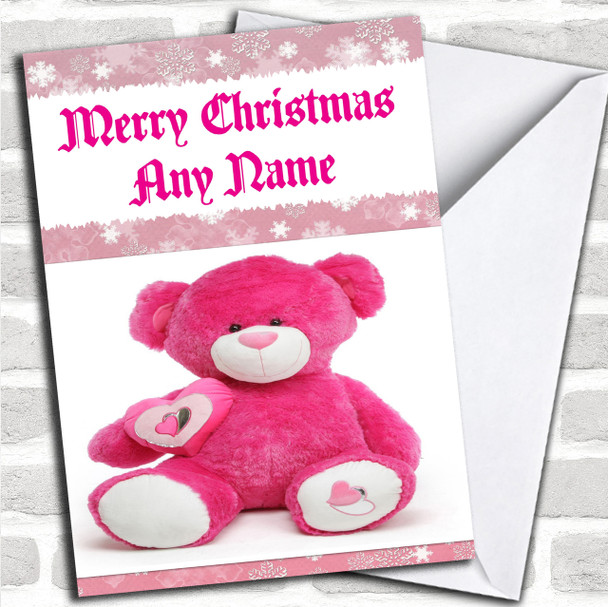 Pink Teddy Bear Personalized Christmas Card