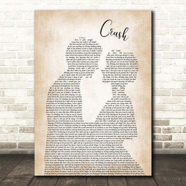 Dave Matthews Band Crush Song Lyric Man Lady Bride Groom Wedding Print