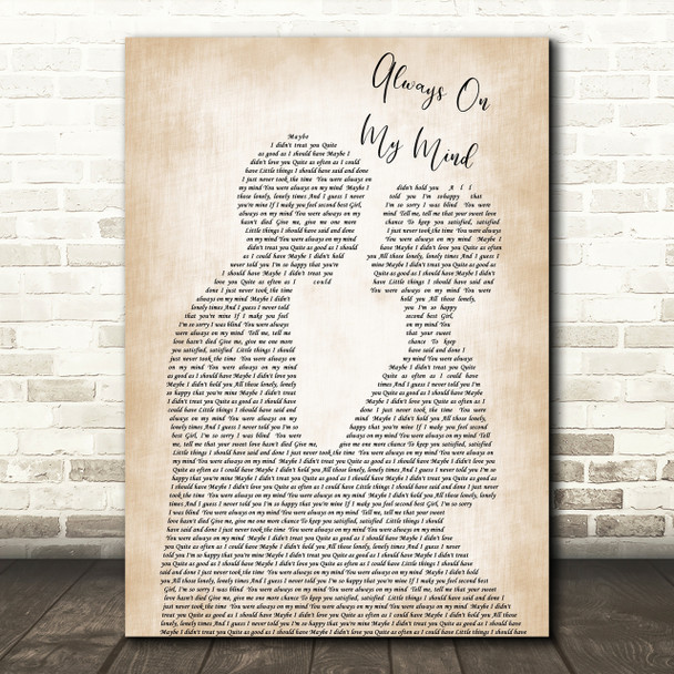 Elvis Presley Always On My Mind Song Lyric Man Lady Bride Groom Wedding Print