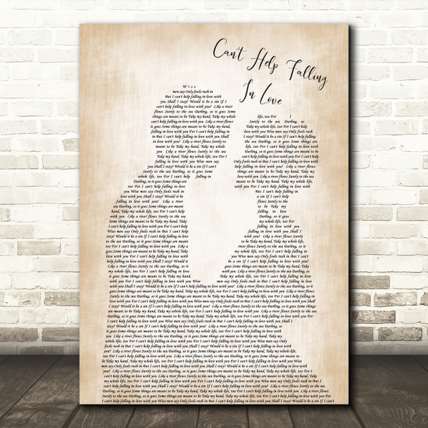 Elvis Presley Can't Help Falling In Love Song Lyric Man Lady Wedding Print