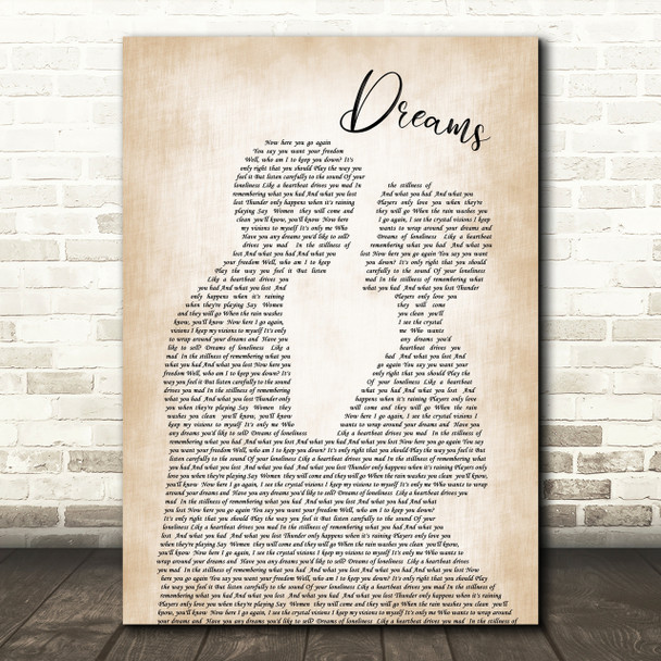 Fleetwood Mac Dreams Song Lyric Man Lady Bride Groom Wedding Print