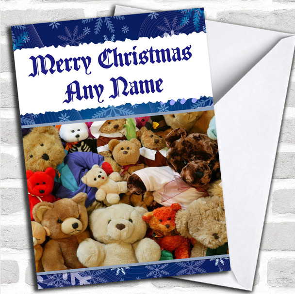 Blue Teddy Bears Children's Personalized Christmas Card