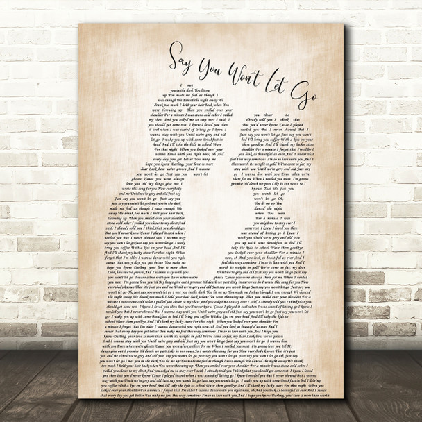 James Arthur Say You Won't Let Go Man Lady Bride Groom Wedding Song Lyric Quote Print