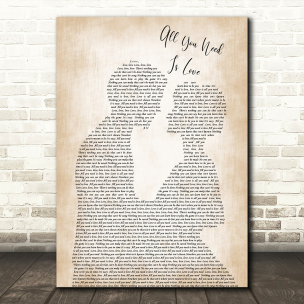 The Beatles All You Need Is Love Song Lyric Man Lady Bride Groom Wedding Print