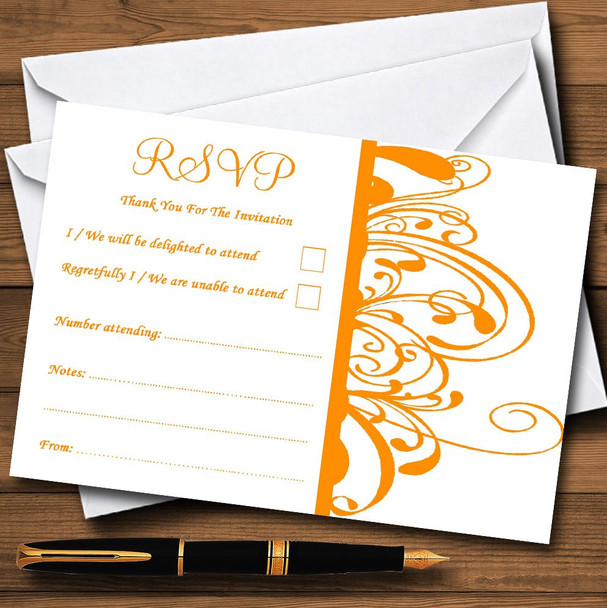 White & Orange Swirl Deco Personalized RSVP Cards