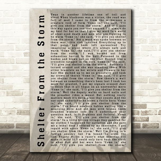 Bob Dylan Shelter From the Storm Shadow Song Lyric Quote Print
