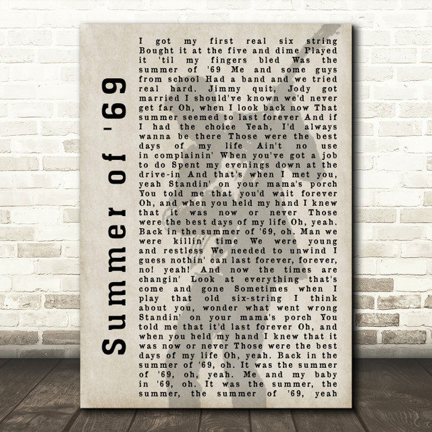 Bryan Adams Summer of '69 Shadow Song Lyric Quote Print