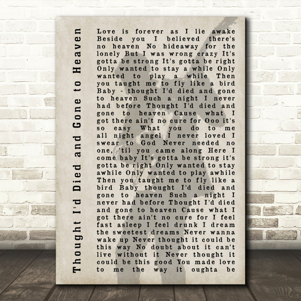 Bryan Adams Thought I'd Died and Gone to Heaven Shadow Song Lyric Quote Print