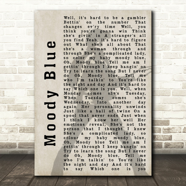 Elvis Presley Moody Blue Pose Shadow Song Lyric Quote Print