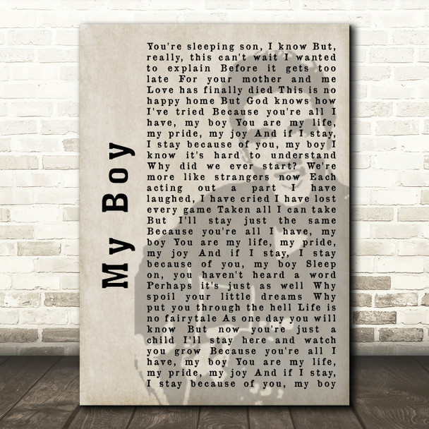 Elvis Presley My Boy Face Shadow Song Lyric Quote Print