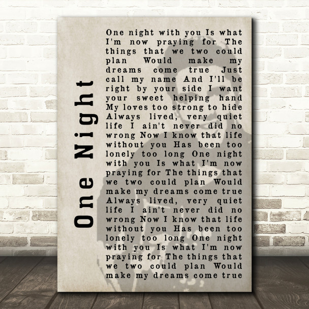 Elvis Presley One Night Face Shadow Song Lyric Quote Print