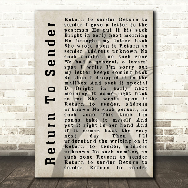 Elvis Presley Return To Sender Pose Shadow Song Lyric Quote Print