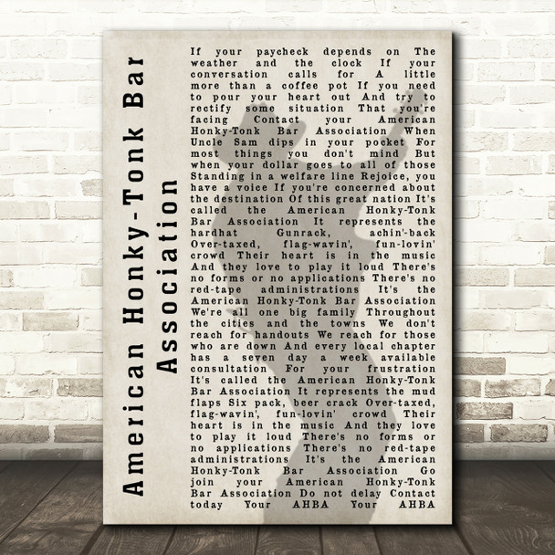 Garth Brooks American Honky-Tonk Bar Association Shadow Song Lyric Quote Print