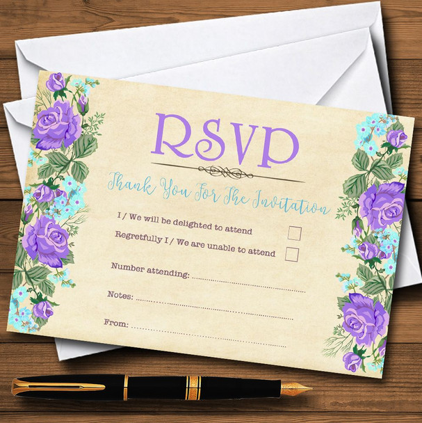Vintage Purple & Blue Watercolour Personalized RSVP Cards