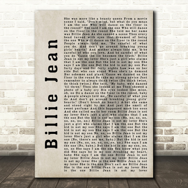 Michael Jackson Billie Jean Shadow Song Lyric Quote Print