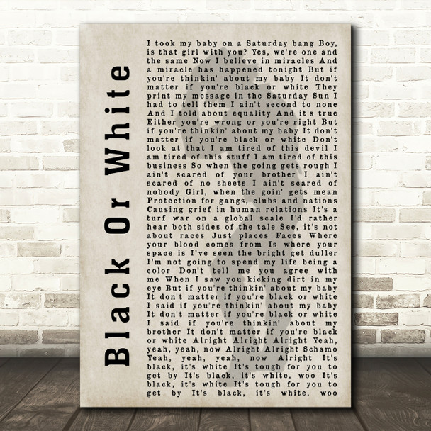 Michael Jackson Black Or White Shadow Song Lyric Quote Print