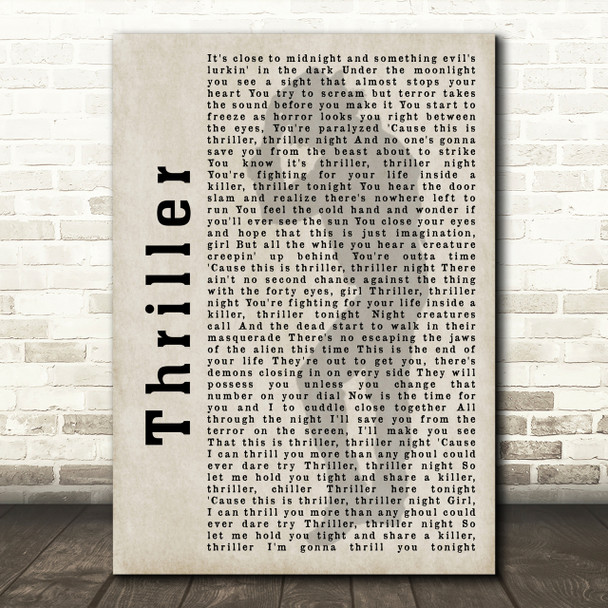 Michael Jackson Thriller Shadow Song Lyric Quote Print