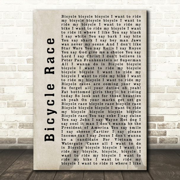 Queen Bicycle Race Freddie Mercury Shadow Song Lyric Quote Print