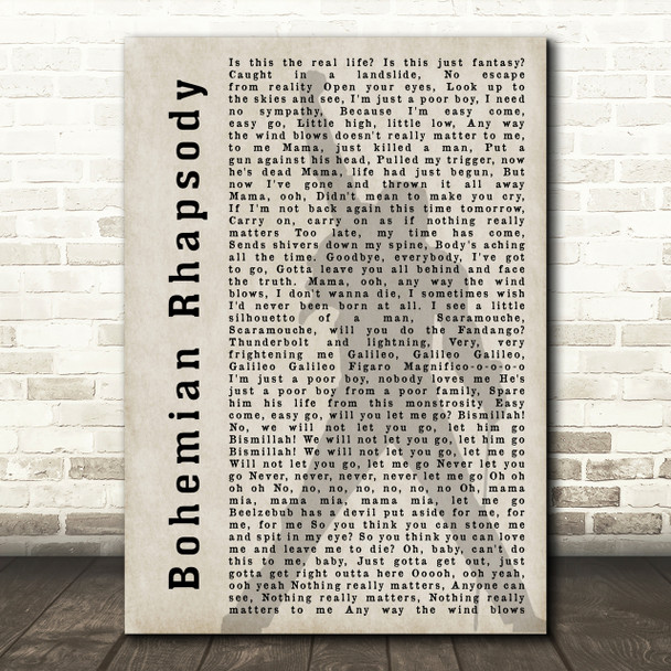 Queen Bohemian Rhapsody Freddie Mercury Shadow Song Lyric Quote Print