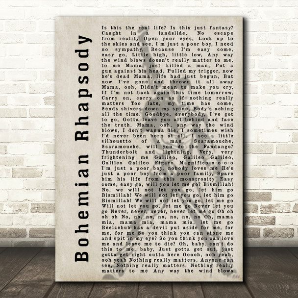 Queen Bohemian Rhapsody Freddie Mercury Silhouette Song Lyric Quote Print