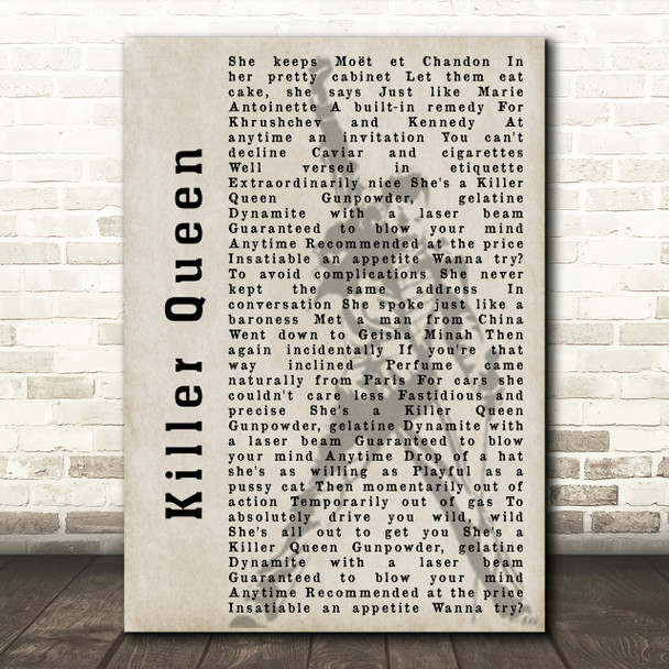 Queen Killer Queen Freddie Mercury Silhouette Song Lyric Quote Print