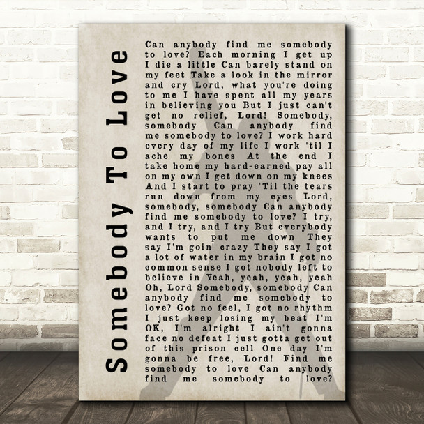 Queen Somebody To Love Freddie Mercury Shadow Song Lyric Quote Print