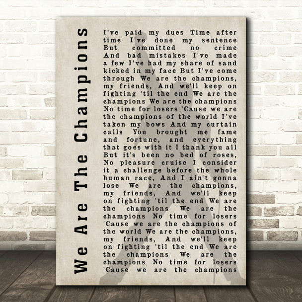 Queen We Are The Champions Freddie Mercury Shadow Song Lyric Quote Print