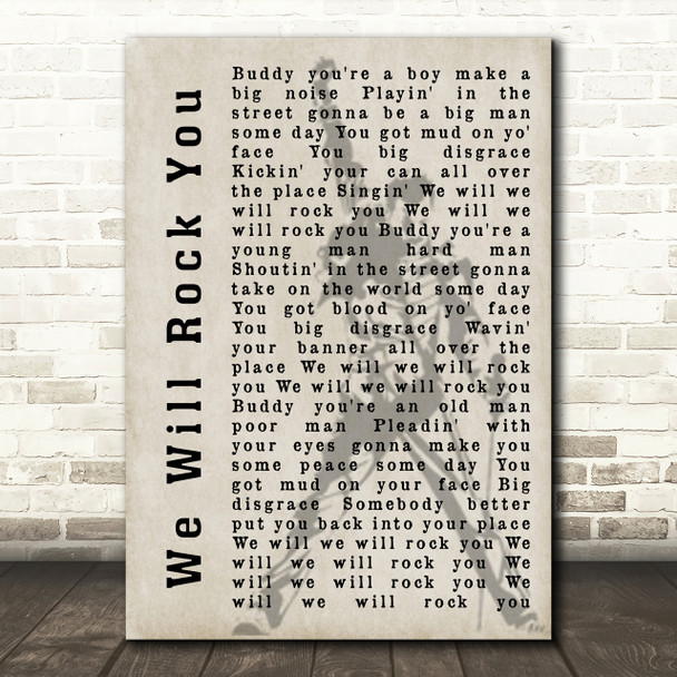 Queen We Will Rock You Freddie Mercury Silhouette Song Lyric Quote Print