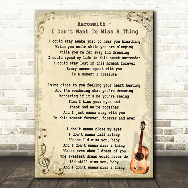 Aerosmith I Don't Want To Miss A Thing Song Lyric Vintage Quote Print