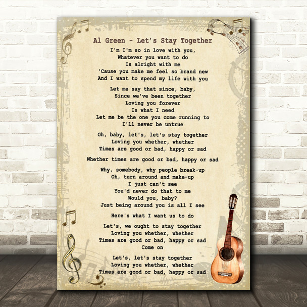 Al Green Lets Stay Together Song Lyric Vintage Quote Print