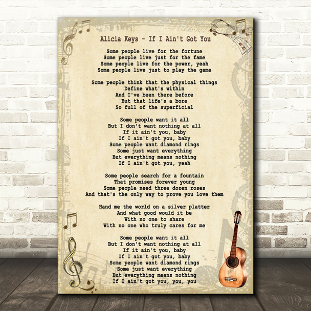 Alicia Keys If I Ain't Got You Song Lyric Quote Print