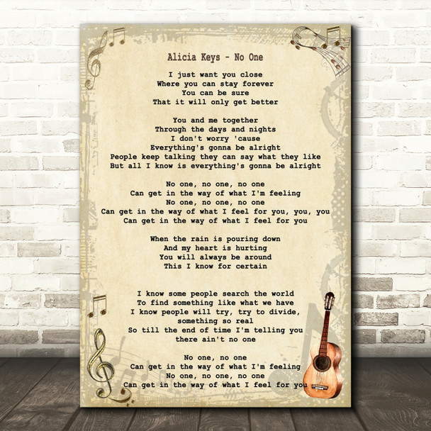 Alicia Keys No One Song Lyric Quote Print