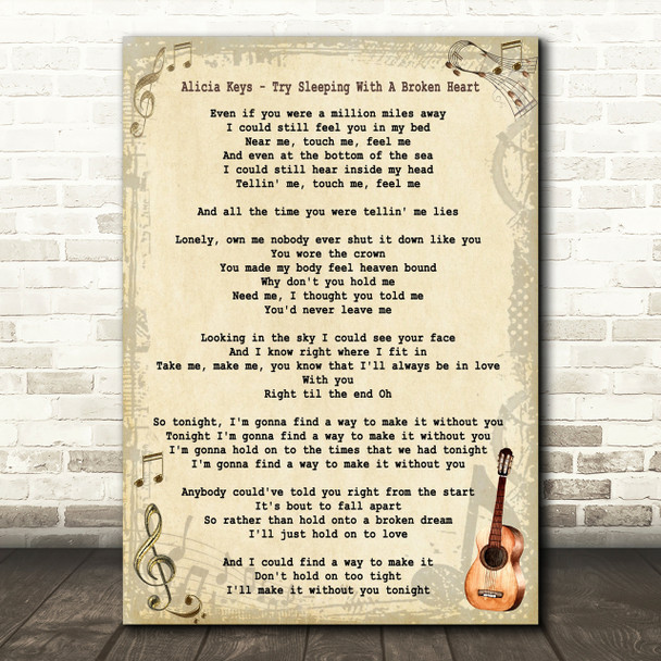 Alicia Keys Try Sleeping With A Broken Heart Song Lyric Quote Print
