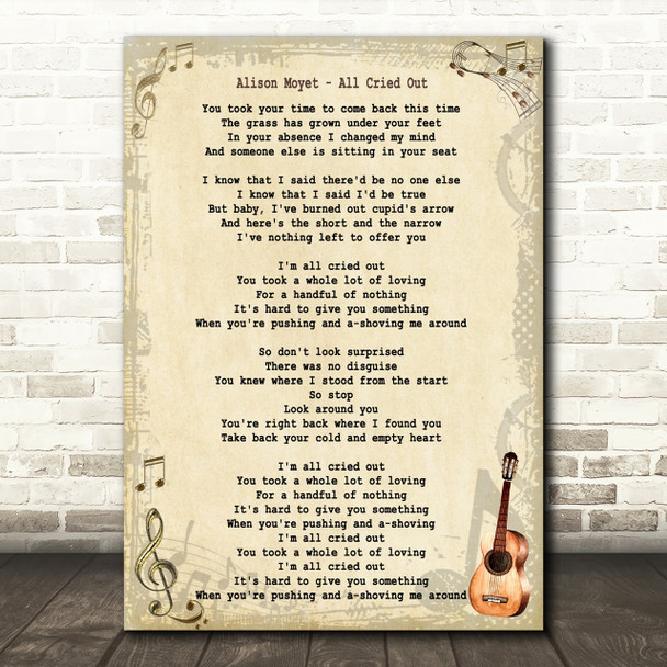 Alison Moyet All Cried Out Song Lyric Quote Print