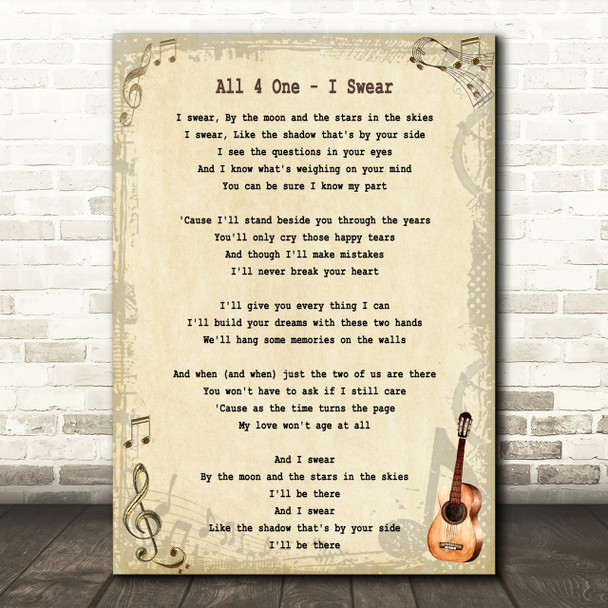 All 4 One I Swear Song Lyric Quote Print