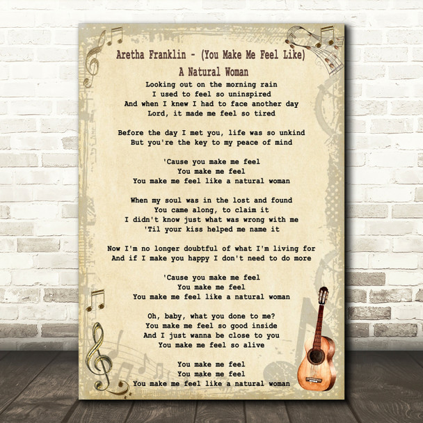 Aretha Franklin (You Make Me Feel Like) A Natural Woman Song Lyric Quote Print