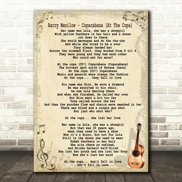 Barry Manilow Copacabana (At The Copa) Song Lyric Quote Print