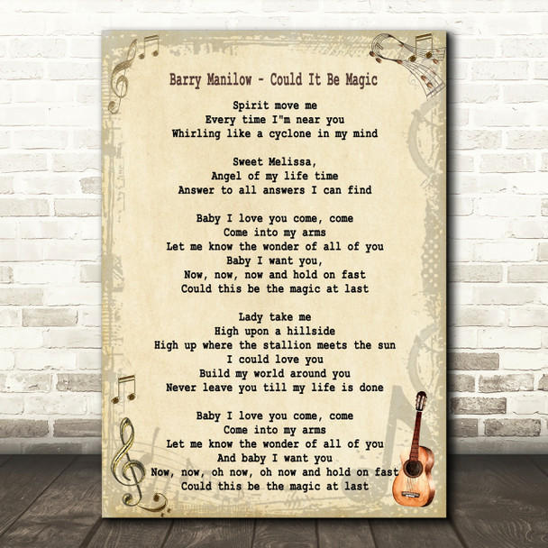 Barry Manilow Could It Be Magic Song Lyric Quote Print