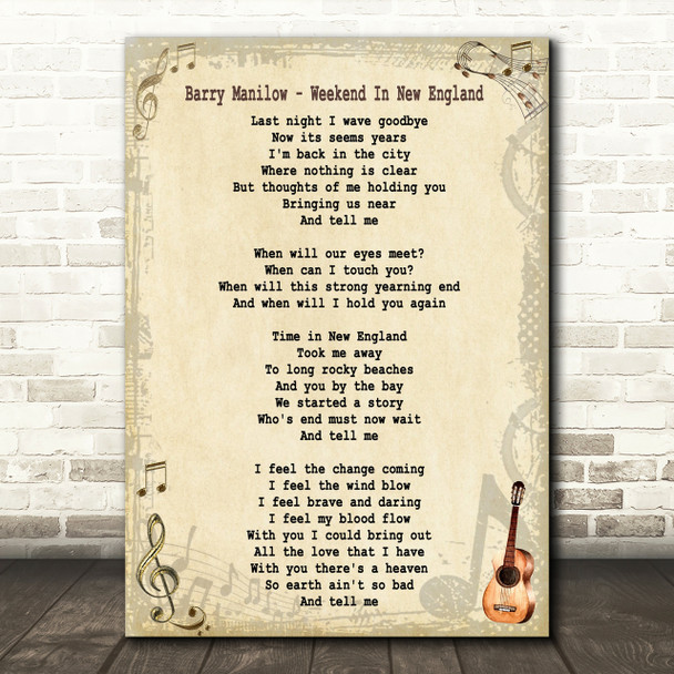 Barry Manilow Weekend In New England Song Lyric Quote Print